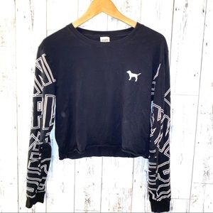 VS PINK crop top black S y2k style print sleeves long sleeve t shirt